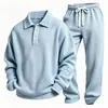 Conjunto de Dos Piezas a Cuadros Europeos y Americanos Color Sólido Manga Larga Pantalón Largo Deportivo Simple Versátil Casual para Hombre