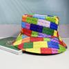 Chapéu de Pescador Estampado Blocos de Montar Nova Chegada Europeia e Americana Feminino Verão Estampado Colorido Dupla Face Casual Combina com Tudo Proteção Solar Chapéu com Aba