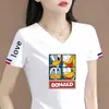Comércio Exterior Transfronteiriço Último Estoque Grande Marca Etiqueta Cortada Manga Curta Camiseta Feminina Verão Solta Casual Petite Decote V Meia Manga