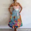 Nuevo vestido de tirantes casual, elegante y con estilo, estampado digital transfronterizo para mujer, vestido de verano