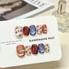 Estampado de Leopardo Pedrería Pura Hecho a Mano Uñas Portátiles Versátil Moda Sensación de Alta Gama Estampado de Leopardo Pintado a Mano Puras Uñas Postizas Uñas de Gel Arte de Uñas