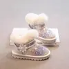 Botas de Nieve para Niña 2026 Otoño Más Terciopelo Grueso Cálido Rosa Lentejuelas Flores de Perla Antideslizante Botines Cortos de Algodón para Niños