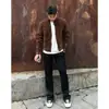 Chaqueta Harrington americana limpia marrón cuello mao para hombre otoño retro moderna rebelde guapo corta hombro normal exterior
