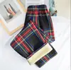 Pantalones de Cuadros Forrados de Polar para Mujer Primavera Cintura Alta Gruesos Cálidos Pierna Recta Pantalones de Lana de Cordero Se Pueden Usar Afuera Pantalones de Cuadros Pierna Ancha