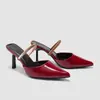 Zapatos de Tacón Alto Puntiagudos Estilo Europeo y Americano de Comercio Exterior Transfronterizo, Sandalias de Verano Elegantes y de Moda Versátiles de una Sola Correa Sexy de Tacón de Aguja con Punta Cerrada