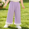 Pantalones rectos de encaje casual coreanos de moda para niñas, pantalones largos de estudiante, pantalones de pierna ancha para niñas pequeñas para usar al aire libre