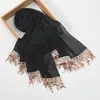 Lenço longo de chiffon com franjas de lantejoulas, disponível em várias cores, lenço de cabeça, xale para festas e eventos, xale com franjas de lantejoulas