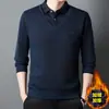 Suéter de felpa grueso con solapa, estilo dos piezas falsas, para otoño e invierno, para hombre, casual y cálido, adecuado para padres de mediana edad, camiseta base de punto