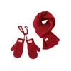 Cachecol de tricô liso, conjunto de luvas e cachecol de outono e inverno para crianças, meninos e meninas, luvas de pendurar no pescoço, cachecol grosso e quente