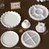 Estilo Ins Bandeja de Renda Coração Ondulado Molde de Silicone DIY Aromaterapia Gesso Prato de Pé Alto Molde de Bandeja de Armazenamento