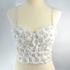 Europeu e Americano Flor Corda Pearl Backless Sexy Sling Strap Slim-Fit Base Vest Strapless Exterior Wear Fish Bone Top com almofada peitoral