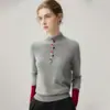 Suéter de Cachemira Estilo Sencillo para Mujer Cuello Semi Alto Abotonado Tejido de Punto Manga Larga Corte Ajustado Moda Versátil Suéter Capa Base