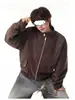 Jaqueta de Couro PU Tie-dye Fosco Harrington Americana Casaco Masculino de Inverno Estilo Rústico Cool Gola Alta Roupa de Motociclista Jaqueta de Casal