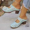 Sandalias de verano 2026 de tacón alto con punta abierta, diseño calado, estilo europeo y americano, talla grande, nuevas sandalias de tacón grueso para mujer