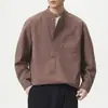 Camisa masculina elegante de alta qualidade, nova camisa versátil de algodão e linho para o dia a dia com gola alta pequena, top casual para atacado