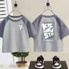 Camiseta de algodón puro para niños, manga corta, bloques de color 2026 verano, unisex, versátil, moderna, bloques de color, raglán, manga media, camiseta básica