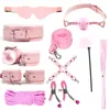 Set de cuero y felpa SM de diez piezas para bondage y restricción, juguetes alternativos para adultos y suministro de productos sexuales