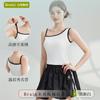 25 Verano Sexy Color Contraste Unilateral Sin Mangas Asimétrico Sling Espalda Hermosa Hombro Inclinado Delgado Jersey Chaleco Outlet de Fábrica