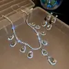 Pendientes y Conjunto de Collar de Piedras Preciosas Esmeralda Brillantes con Diamantes, Cadena de Clavícula de Lujo Ligero de Nicho, Conjunto de Joyería Estilo Palacio para Mujeres