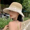 Sombrero de Sol con Flor de Encaje Sombrero de Pescador para Mujer Playa Costera Protección Solar Anti-UV Sombrero de Paja Venta al por Mayor Verano