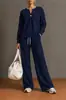 Conjunto de Moletom com Capuz Cor Sólida e Calça Wide Leg Estilo Europeu Feminino Outono Inverno Casual Conjunto de Duas Peças Manga Longa Cordão Solto