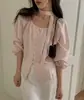 Chique Coreano Outono Novo Ins Estilo Suave Gola Halter Laço Temperamento Botão Manga Longa Camisa Top Feminino 17562