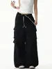 Calça de trabalho larga estilo high street americano para homens e mulheres, outono, para casal, escura, multibolsos, comprimento total, levemente alargada, calça casual
