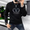 Moletom Ajustado de Manga Longa com Letra de Strass Outono e Inverno Qualidade de Ponta Pulôver Gola Careca Masculino Marca Moderna Personalidade Criativa Top