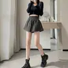 Novedad Otoño/Invierno 2026 Pantalones Cortos de Pierna Ancha de Línea A de Cintura Alta para Mujer Pantalones de Piel PU Casual Petite de Línea A Capa Base Pantalones de Bota