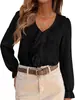 Nova moda europeia e americana da Amazon elegante casual solta gola V com babados manga lanterna para o dia a dia camisa de manga comprida