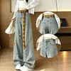 Jeans de Mujer con Bordado de Dibujos Animados Retro Americano, Pantalones de Pierna Ancha Sueltos de Cintura Alta para Otoño, Tendencia