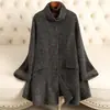 Nueva colección de otoño e invierno: abrigo de lana de alta gama, doble cara, para mujer, estilo corto, con cuello alto y corte ajustado