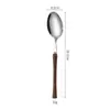 Juego de Cubiertos de Acero Inoxidable 304 con Mango de Madera para Alitas de Pollo, Tenedor y Cuchara, Juego de Cuchillo, Tenedor y Cuchara de Madera Maciza de Cintura Delgada Estilo Occidental para Bistec