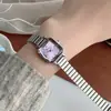 Reloj de Cuarzo Retro Cuadrado de Alta Gama para Mujer Correa de Acero Bambú Plateado Escala Romana Temperamento Reloj de Alta Gama