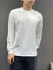 Camiseta casual versátil de jacquard simple, cuello redondo, manga larga, color liso, corte holgado, capa base, top texturizado adelgazante
