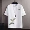 Camiseta Masculina de Manga Curta de Seda de Gelo 2024 Nova Verão Fina Secagem Rápida Branca Manga Curta Marca Tendência Solta Top de Alta Qualidade
