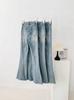 Pantalones vaqueros para mujer, estilo retro nostálgico, con diseño de herradura y doble hebilla, cintura alta, costuras, corte ajustado, elásticos, microlargos.