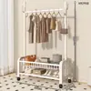 Cabide de chão doméstico, varal simples para secar roupas de quarto, cabide de roupas móvel, prateleira de armazenamento vertical de camada dupla