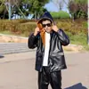 Chaqueta de Cuero de Lobo del Norte de China para Hombre, Invierno con Forro de Felpa Gruesa de Corte Holgado, Chaqueta y Pantalones de Cuero Impermeables y Resistentes al Aceite para Reparto y Montar