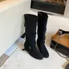 Nuevos estilos de otoño e invierno: Tacón de 6 cm, botines de estilo coreano con punta redonda y hebilla, con detalles suaves y plisados para un efecto adelgazante, de altura media hasta la pantorrilla, para mujer
