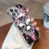 Sitio Web Independiente Flor de Cerezo Rosa Calavera Funda Creativa para Teléfono para iPhone 17, Cubierta Protectora Transparente Galvanizada para 15 Pro