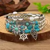 Chapéu de Cowboy com Pingente de Turquesa Feito à Mão com Contas Estilo Boho Novo Transfronteiriço Conjunto de Pulseiras Múltiplas para Mulheres