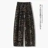 Pantalones de Satén de Seda Helada para Verano 2026 Estampado de Leopardo Retro de Cintura Alta Pierna Ancha para Mujer Caída Adelgazantes Casuales Pantalones Largos Versátiles Finos
