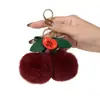 Lindo Llavero Colgante de Piel de Conejo Rex Cereza Peluche Femenino Decoración de Bolso de Coche Regalo Piel Genuina