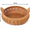 Plato de Fruta de Mimbre Sintético, Cesta de Pan Estilo Japonés Tejida a Mano, Cesta para Pan al Vapor, Cesta de Almacenamiento para el Hogar en la Sala de Estar, Bandeja de Mimbre con Doble Asa