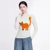 Nueva Camisa Base Plisada para Mujer de Primavera y Otoño con Diseño Único, Estampado de Gato, Camiseta de Manga Larga Moderna y Versátil