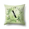 Funda de almohada de poliéster decoración de coche hojas verdes frescas 26 letras inglesas impresas funda de cojín QTB38