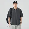 Camisa Polo de Manga Corta Resistente para Hombre con Cuello de Solapa, Holgada y Cómoda, Versátil, con Cremallera, Casual, Moderna, con Bolsillo Frontal
