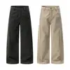 Pantalones de Trabajo JIAMU Acolchados Plegados 3D para Hombres y Mujeres Otoño Invierno Gris Oscuro Sueltos Rectos Pierna Ancha Pantalones Largos Versátiles