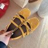 Versão couro de vaca ~ laço vermelho original sapatos pequenos mulheres primavera e verão couro retrô raso rebite bailarina sola baixa